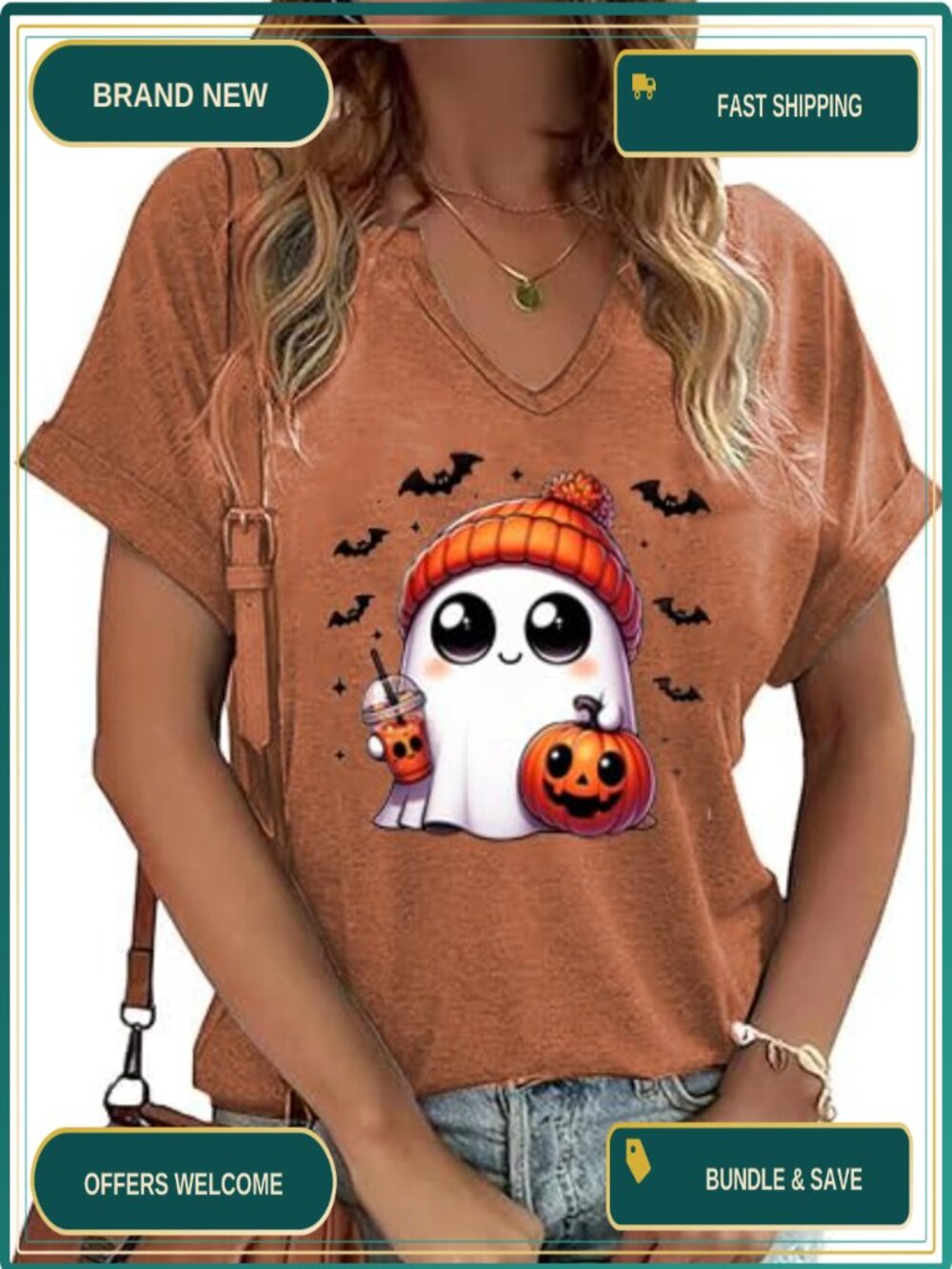 Women's V Neck Pumpkin Graphic T-Shirt Fall Halloween Thanksgiving Short Sleeve